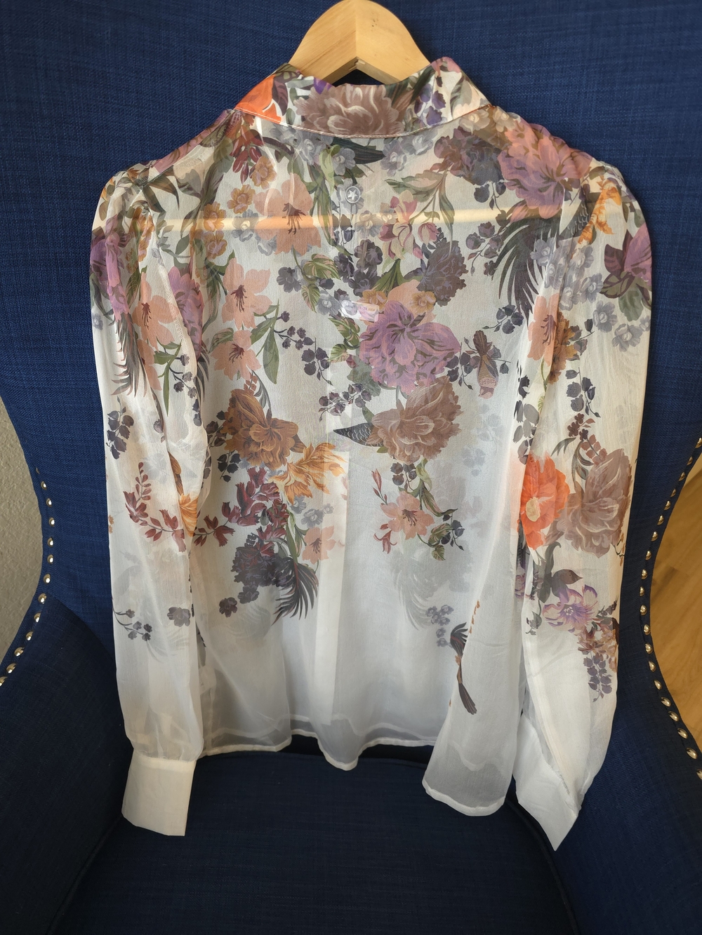 Balboa Floral Sheer Button-Up Blouse - White with Multicolor Floral Print - Picture 3 of 9
